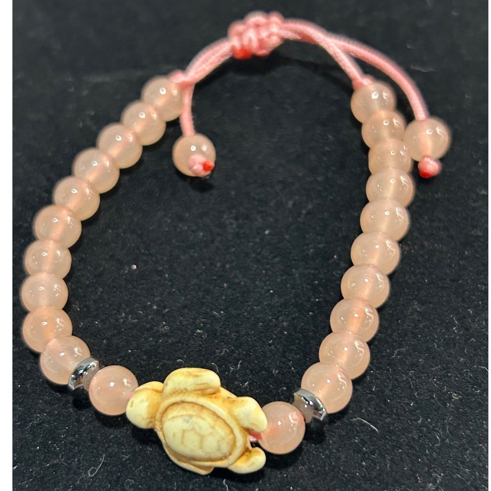 Turtle Glass Bracelet Peach Pink Pastel‎ Spring Adjustable Coastal Beachy